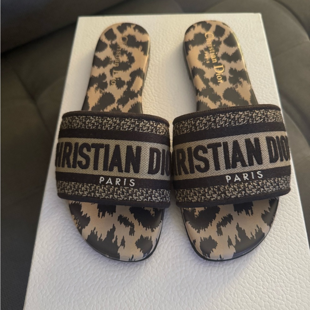 Christian Dior Dway Slide Sandals, animal/leopard motif, Sz 36 US 6